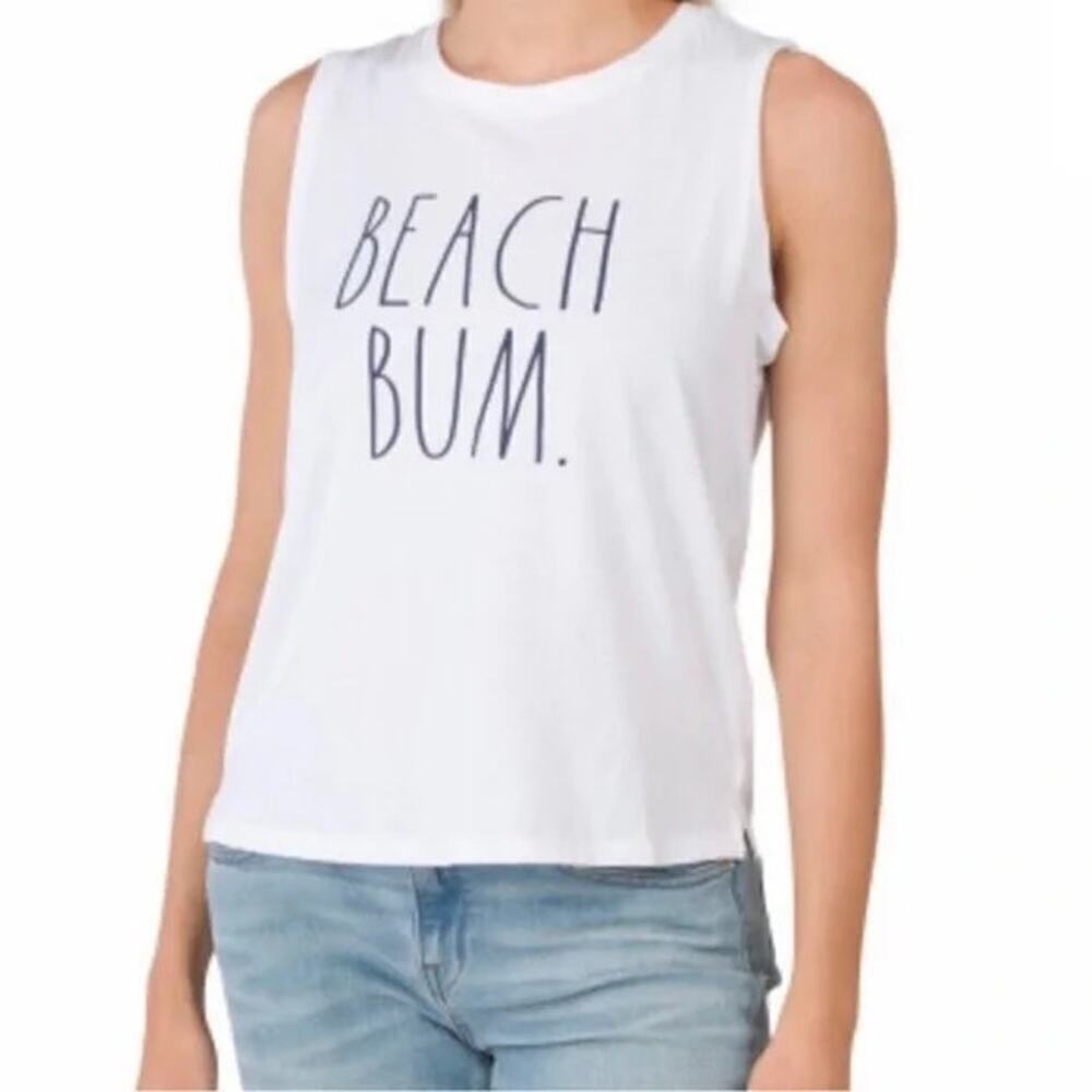 RAE DUNN T-Shirt Beach Bum Graphic Muscle Tee Crop Tank White Size Small